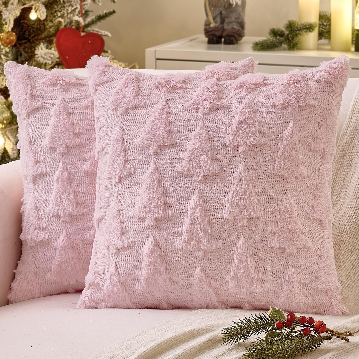 MIULEE Christmas Throw Pillow Covers Dark Green Christmas Decorations Set of 2 Xmas Tree 18x18 Pillow Covers Soft Plush Faux Wool Pillowcases Holiday Festivals Winter Home Decor Sofa Couch Bed Porch