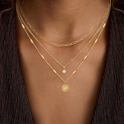 Layered Necklaces for Women, Dainty 14K Gold Plated Circle Peadant Chain Necklace Set Simple Paperclip Stacked Necklaces for Women Trendy Gold Jewelry