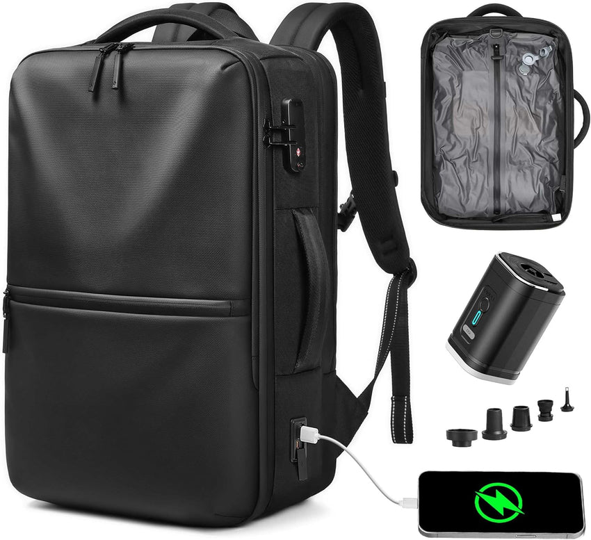 7DAY'S Fiordpack Vacuum Backpack Travel (External Pump, 60L), TSA Lock, Expandable Vacuum Seal Compression Travel Backpack for 17" Laptop, Airline Approved