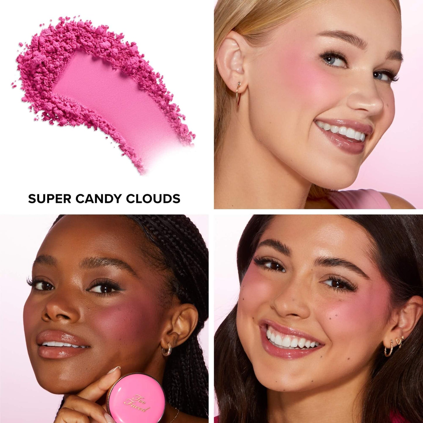Too Faced Cloud Crush Blush | Buildable, Blendable, High Pigment Color, Vegan + Cruelty Free, 0.17 oz, Super Candy Clouds