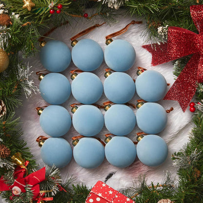 Brightown 15 Pcs Red Velvet Christmas Balls, 3.15 Inch Velvet Ornaments for Christmas Tree, Christma Tree Flocked Ornaments Balls for Family Holiday Wedding Party Xmas Hanging Decoration