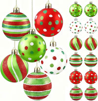 24PCS Christmas Ornaments 2.4"– Dazzling Shatterproof Xmas Tree Balls, Abundant Red/Green/White Pre-Tied Christmas Balls Hanging Ornaments for Holiday Parties, Large Trees Home Decor & Offices
