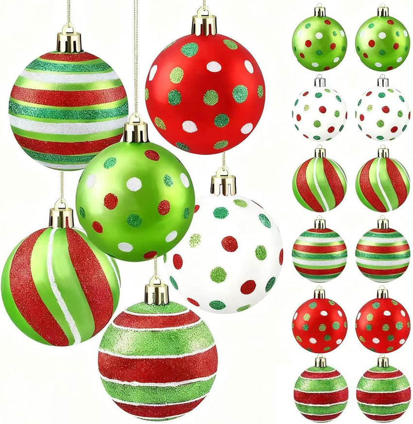 24PCS Christmas Ornaments 2.4"– Dazzling Shatterproof Xmas Tree Balls, Abundant Red/Green/White Pre-Tied Christmas Balls Hanging Ornaments for Holiday Parties, Large Trees Home Decor & Offices