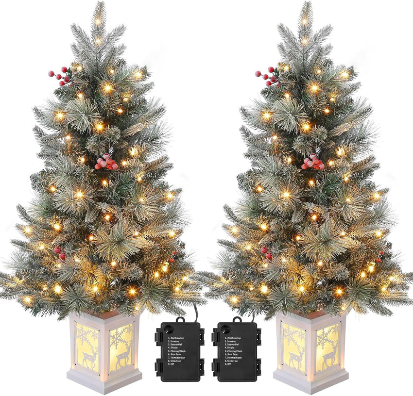 3 Ft Pre-Lit Christmas Tree, Artificial Christmas Trees with Lighting, Xmas Trees with 78 Led Lights, Christmas Decoration for Home, Office, Easy Assembly