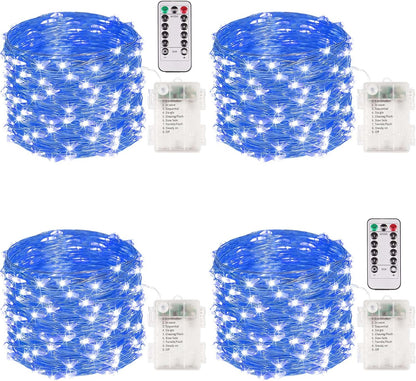 4 Pack 100 LED Fairy Lights Battery Operated with Remote, 33FT Waterproof Twinkle Lights with Timer & 8 Modes, Fairy String Light Outdoor Indoor for Bedroom Classroom DIY Christmas Decor (Warm White)