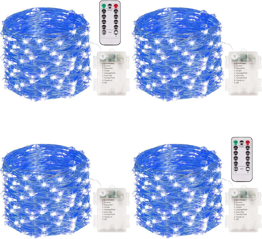 4 Pack 100 LED Fairy Lights Battery Operated with Remote, 33FT Waterproof Twinkle Lights with Timer & 8 Modes, Fairy String Light Outdoor Indoor for Bedroom Classroom DIY Christmas Decor (Warm White)