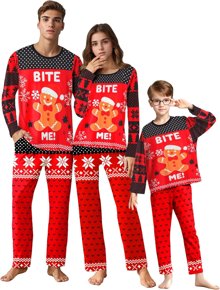 IFFEI Matching Family Pajamas Sets Christmas PJ's Letter Print Top and Plaid Bottom Sleepwear Jammies with Pockets