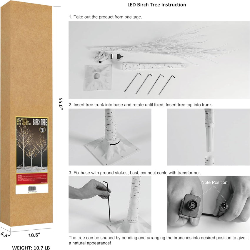 LIGHTSHARE LED Birch Tree Light Set - 4ft, 6ft, 8ft Trees with Warm White Lights - Indoor Outdoor Christmas Wedding Party Decorations (3-Pack)