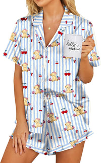 Ekouaer Womens Satin Pajamas Set Button Down 2 Piece Silk Pjs Shorts Set Ruffle Lingerie Notch Collar Sleepwear