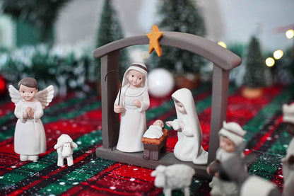 12-Piece Resin Christmas Nativity Scene Set – Miniature Holy Family Figurines with Manger and Animals, Indoor Holiday Tabletop Display