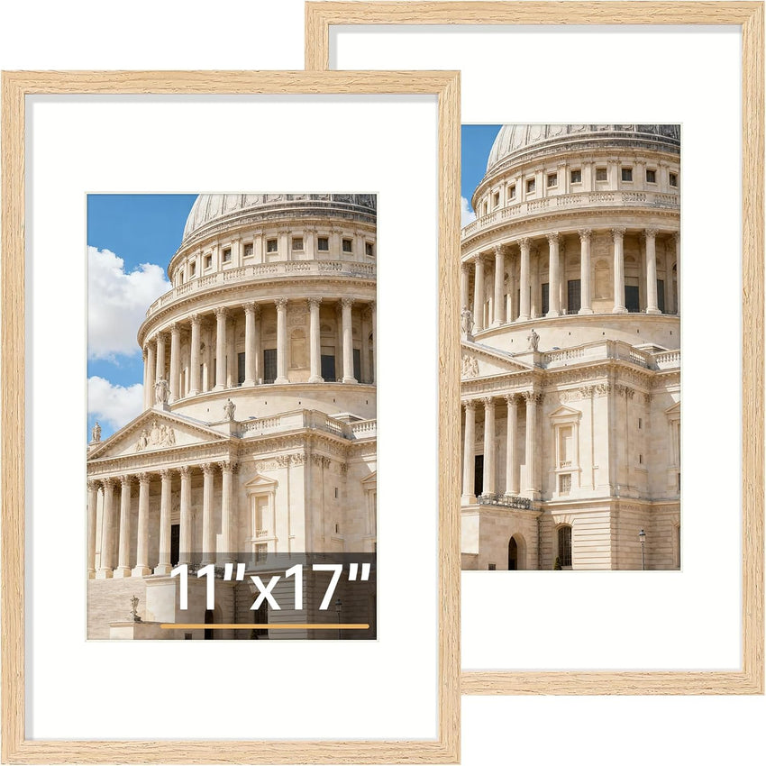 Vittanly 8x10 Picture Frame Set of 2, Solid Wood Frame for Wall or Tabletop, Display Photo 5x7 with Mat or 8x10 without Mat, Natural