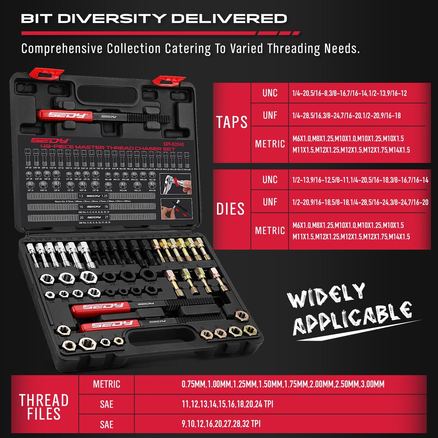 Thread Repair Thread Chaser Tool Set - 49PCS Thread Cleaner Rethreading Master Kit Metric SAE Bolt Restorer File Nut Rethreader Automotive Wheel Stud Spark Plug Engine Standard Screw Threading UNC UNF