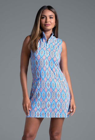 IBKUL Athleisure Wear Sun Protective UPF 50+ Icefil Cooling Romina Print Sleeveless Mock Dress - 58931