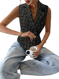 Mina Self 2025 Womens Summer Tweed Plaid Vest Tops Sleeveless Lightweight Crop Double Breasted Work Jacket