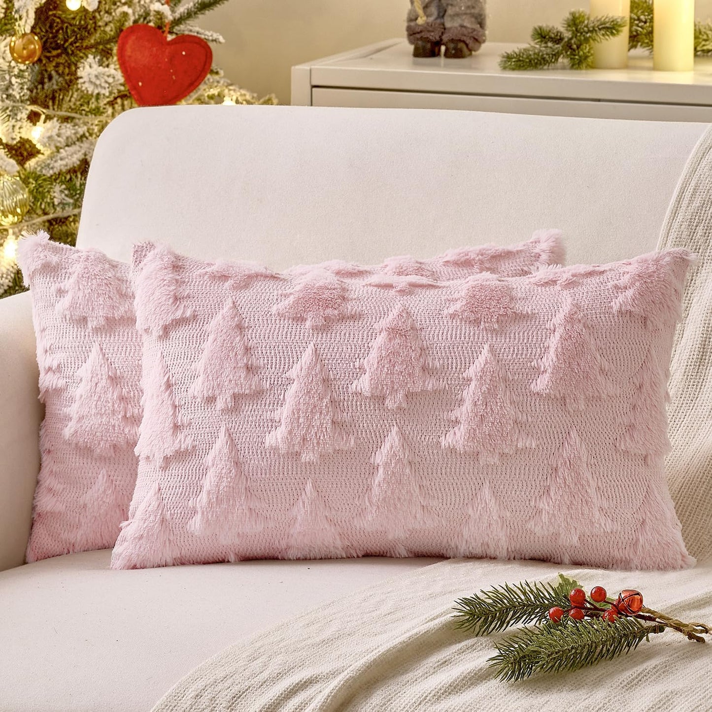 MIULEE Christmas Throw Pillow Covers Dark Green Christmas Decorations Set of 2 Xmas Tree 18x18 Pillow Covers Soft Plush Faux Wool Pillowcases Holiday Festivals Winter Home Decor Sofa Couch Bed Porch