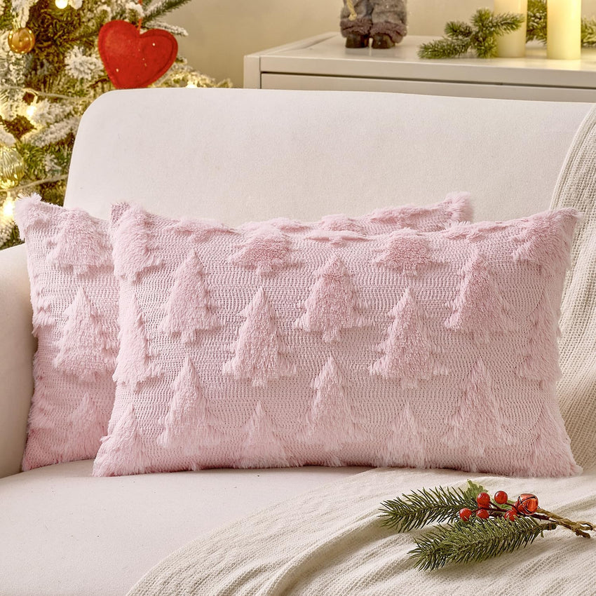 MIULEE Christmas Throw Pillow Covers Dark Green Christmas Decorations Set of 2 Xmas Tree 18x18 Pillow Covers Soft Plush Faux Wool Pillowcases Holiday Festivals Winter Home Decor Sofa Couch Bed Porch