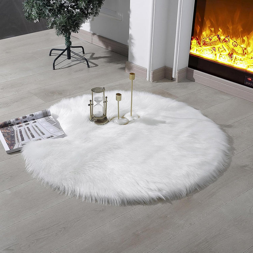 Faux Fur Rug Sheepskin Shag Fluffy Fuzzy White 2x6 ft Runner Rugs for Bedroom Bedside Bed Floor Living Room Plush High-Density Cushion Carpet Super Sofa Cover