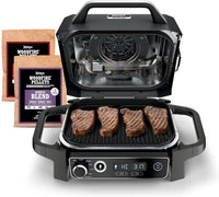 Ninja OG751 Woodfire Pro Outdoor Grill Built-In Thermometer,7-in-1 Master Grill,BBQ Smoker,& Outdoor Air Fryer Plus Bake,Roast,Dehydrate & Broil,Woodfire Technology,Weather-Resistant,Grey XL