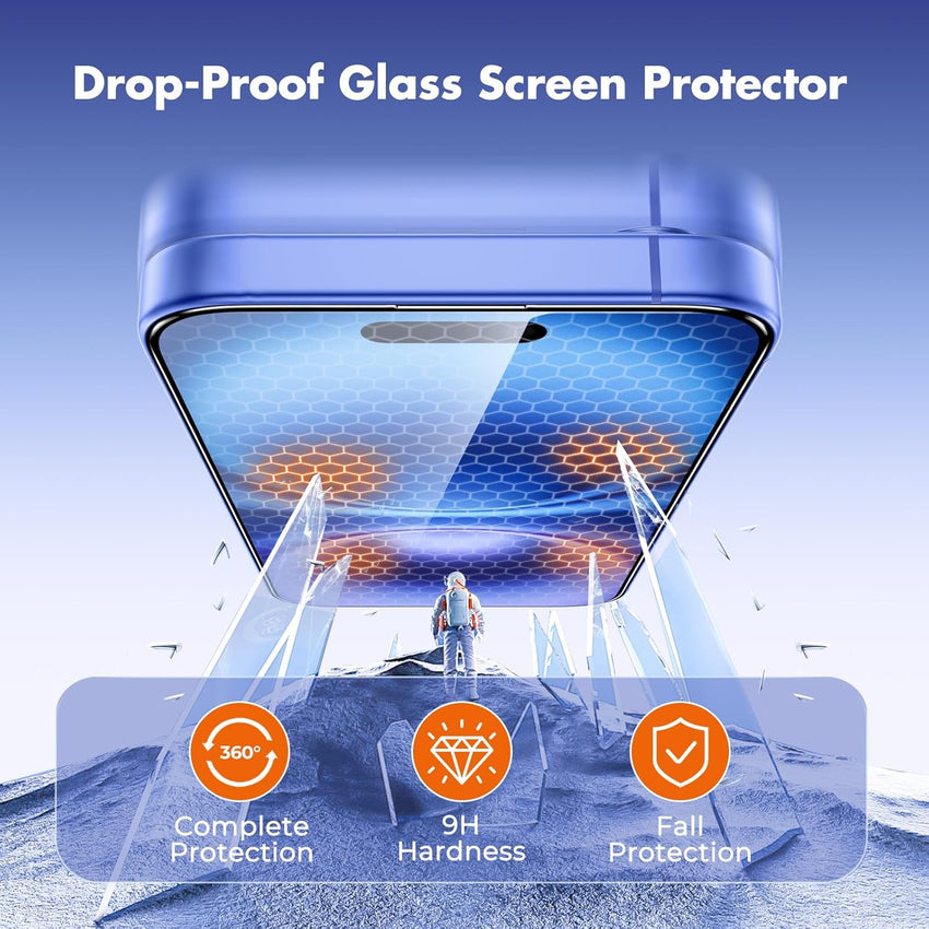 UNBREAKcable 3-Pack Screen Protector for iPhone 16/15, Shatterproof Tempered Glass [Easy Installation Frame] [99.99% HD Clear] [Case Friendly] [9H Hardness] [Full Coverage] for Apple 6.1 inch