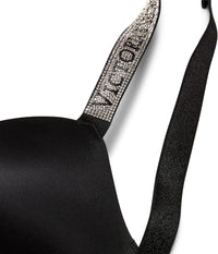 Victoria's Secret Very Sexy Logo Shine Strap Push-Up Bra, Adds One Cup Size, Padded, Plunge Neckline, Bras for Women, Black Shine, 32C