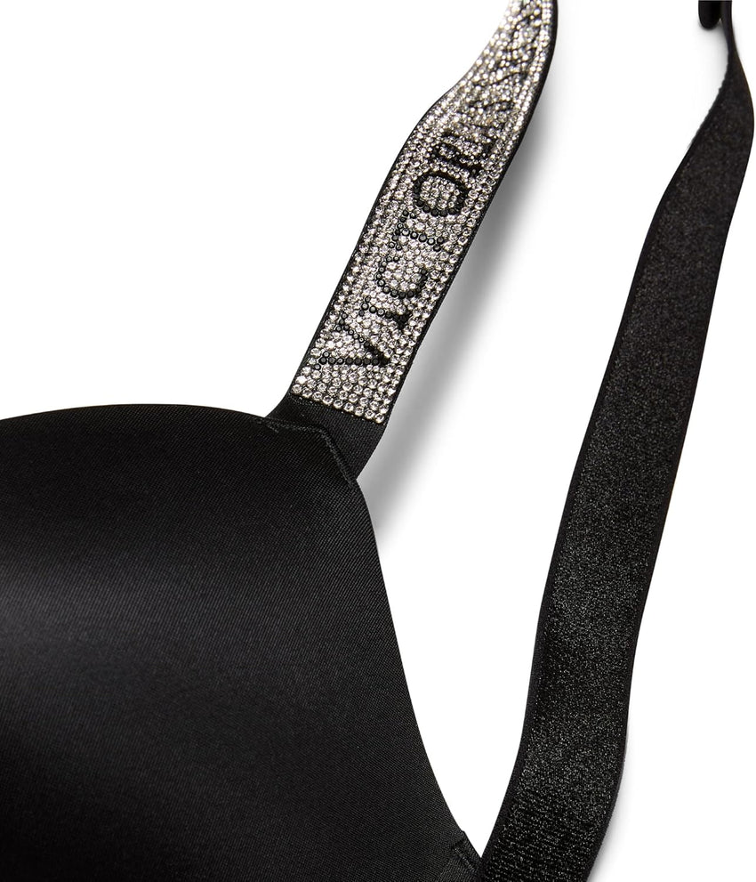Victoria's Secret Very Sexy Logo Shine Strap Push-Up Bra, Adds One Cup Size, Padded, Plunge Neckline, Bras for Women, Black Shine, 32C