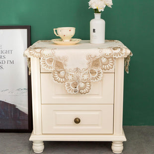 Lace Small Square Tablecloth Embroidered Farmhouse Table Cloth with Macrame Border Side Table Cover for Dresser Beside Table Nightstand Stone 24x24 inch