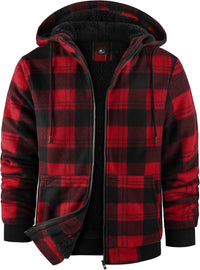 Mens Plaid Hoodies Winter Zip Up Fleece Jacket Sherpa Fleece Lined Warm Flannel Jacket Coat