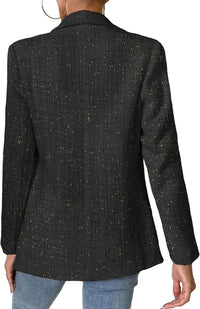 2024 Fall Tweed Blazer Jackets for Women Shawl Lapel Long Sleeve Open Front Fashion Business Casual Suit with Pockets