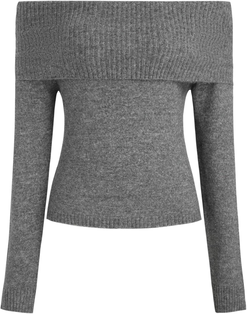 CIDER Women’s Off Shoulder Knitted Long Sleeve Tops Fall Pullover Sweater