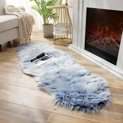 Ashler Faux Fur Rug, Dark Blue Area Rugs, Fluffy Sheepskin Fur Rug, Fuzzy Ultra Soft 2 x 6 Ft Rugs, Machine Washable Shag Rug, Nursery Throw Rugs for Bed, Living, Kids Room