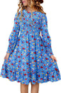 Yoklass Girls Smocked Dress Casual Puff Long Sleeve Ruffle Neck Dresses 4-13 Years