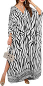 Women Kaftan Dresses Plus Size V-Neck Batwing Sleeves Beach Cover Up 2025 Summer Floral Print Caftan Dress