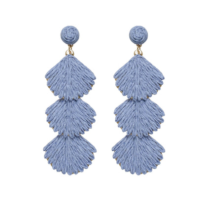 Raffia Dangle Earrings for Women - Boho Statement Rattan Drop Jewelry with Shell Design, Lightweight Summer Beach Trendy Accessories