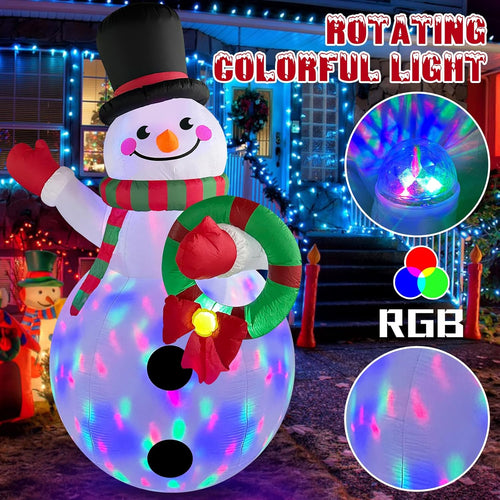 Danxilu 6 FT Christmas Inflatable Snowman with Colorful Rotating Led Lights Outdoor Yard Decorations, Blow up Snowman with Wreath and Cheerful Waving Xmas Decor for Garden Lawn Porch Holiday Party