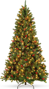 Best Choice Products 6ft Pre-Lit Pre-Decorated Spruce Hinged Artificial Christmas Tree w/ 798 Tips, Pinecones, Berries, 250 Lights, Metal Base