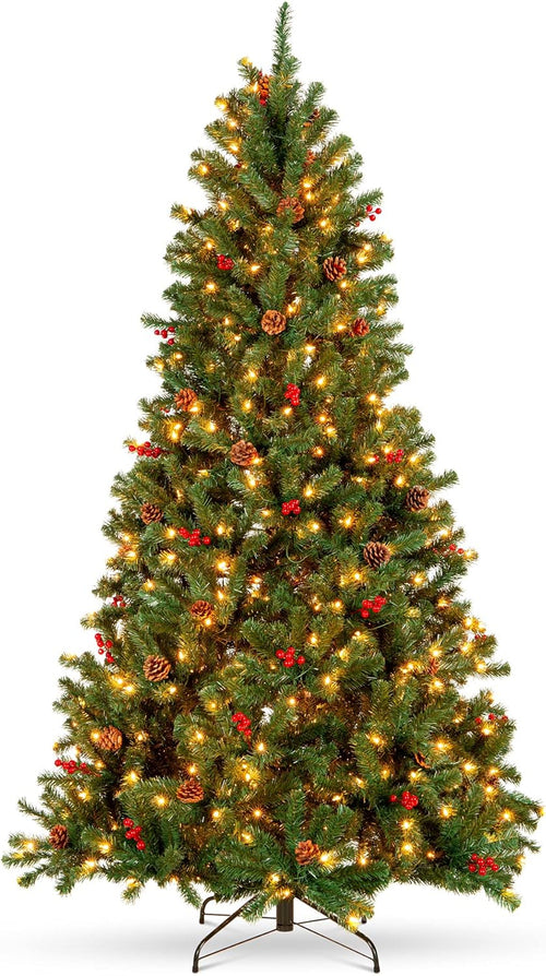 Best Choice Products 6ft Pre-Lit Pre-Decorated Spruce Hinged Artificial Christmas Tree w/ 798 Tips, Pinecones, Berries, 250 Lights, Metal Base