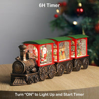 Train Snow Globe Christmas Snow Globe Lantern with Auto 6H Timer and Manual Glitter, Lighted Christmas Decorations Indoor with Santa Claus Reindeer Tree for Home Tabletop, Battery Operated