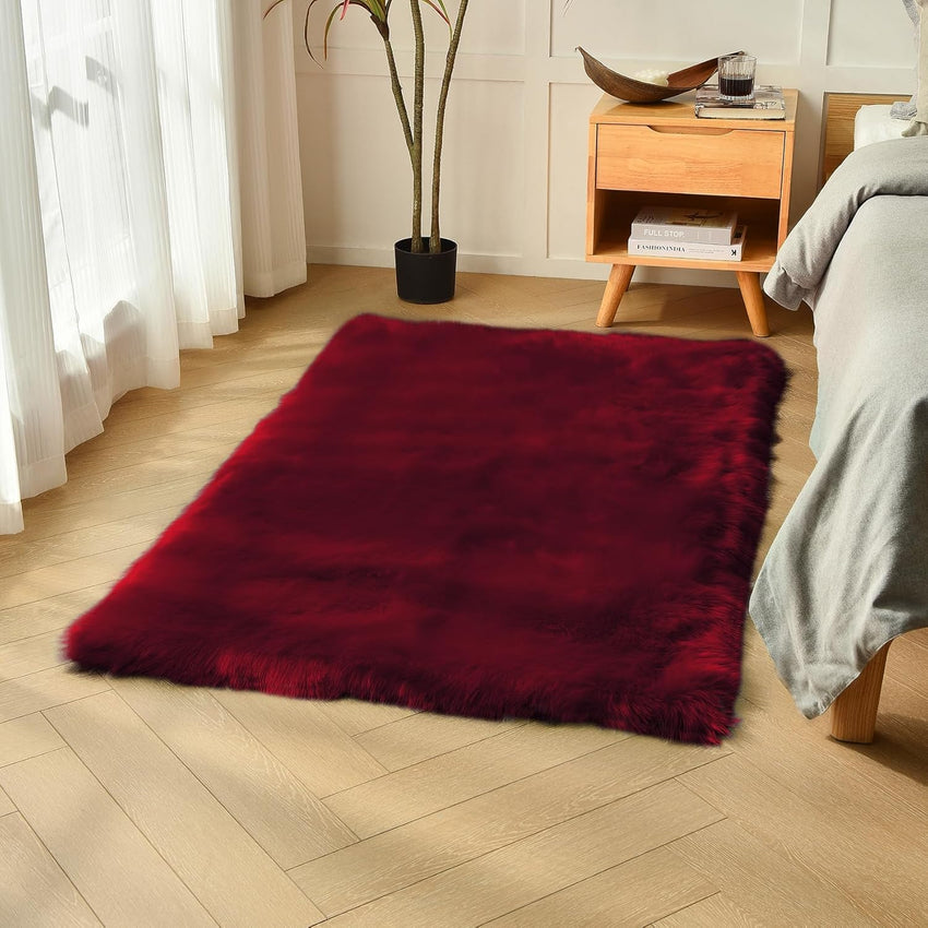 duduta White Faux Sheepskin Throw Rug 2x3 ft, Fluffy Shag Fur Chair Cover Small Bedside Dorm Rug Non Slip Washable