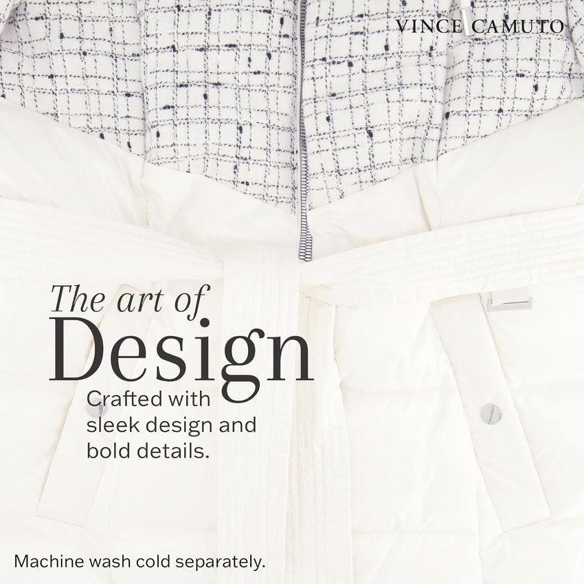 Vince Camuto Hooded Women's Puffer Jacket Womens Winter Coat with Removable Belt