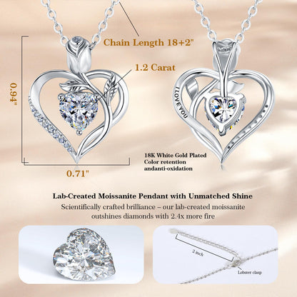 Women's Heart Pendant Necklace – 1.2CT Moissanite or Lab-Grown Sapphire, Ruby & Emerald