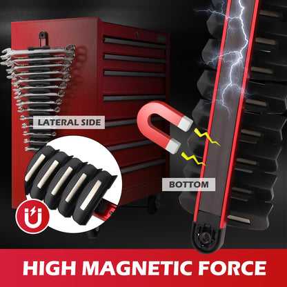 2-Pack Magnetic Wrench Organizer, 32-Slot Premium Wrench Rack Holder Tool Trays for Toolboxes Drawer Storage, SAE (1/4" - 1-1/16") & Metric (6mm - 24mm)