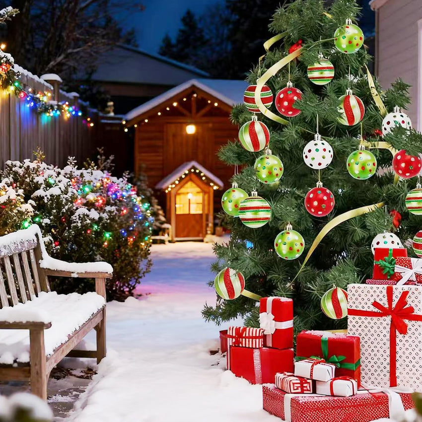 24PCS Christmas Ornaments 2.4"– Dazzling Shatterproof Xmas Tree Balls, Abundant Red/Green/White Pre-Tied Christmas Balls Hanging Ornaments for Holiday Parties, Large Trees Home Decor & Offices
