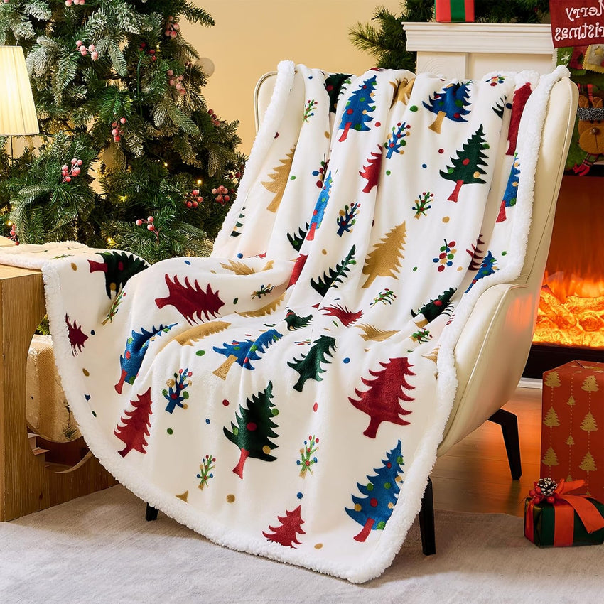 Christmas Throw Blanket, Christmas Decorations Gifts for Women, Sherpa Flannel Fleece Winter Holiday Blanket, Fluffy Cozy Soft Christams Throws for Couch Sofa Bed, ChristamsRhombus, 50" X 60"