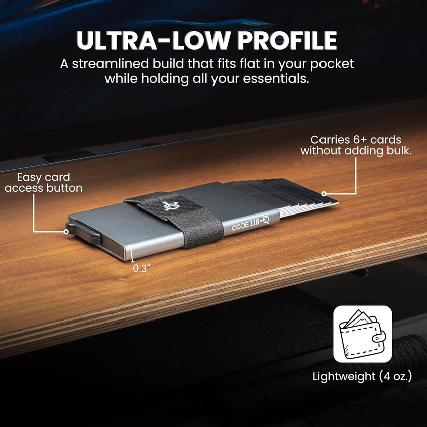 CODE 118 Wallet - Premium Automatic Smart Wallet, RFID Blocking, Pop Up Mens Minimalist Metal Wallet, 6061-T6 Aerospace-Grade Aluminum, Genuine 3K Carbon Fiber (Classic, Slate Grey)
