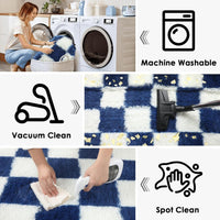KICMOR Navy Blue and Cream White Rugs for Living Room, 4x6 Fluffy Fuzzy Shag Checkered Rug Shaggy Carpet for Bedroom, Soft Plush Area Rug for Nursery Toddler Room Classroom Study Room Kids Room