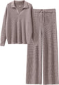 ANRABESS Women Two Piece Outfits Sweater Sets Lounge Waffle Knit Pullover Matching Wide Leg Pants Tracksuit 2025 Fall Fashion