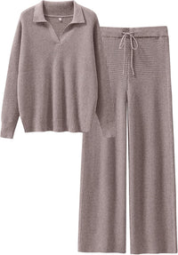 ANRABESS Women Two Piece Outfits Sweater Sets Lounge Waffle Knit Pullover Matching Wide Leg Pants Tracksuit 2025 Fall Fashion