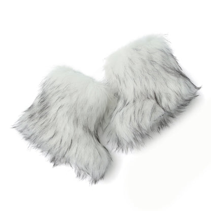 Wnshonzy Fur Boots for Women Snow Furry Fluffy Platform Flat Ankle Mini Boot Winter Round Toe Y2k Comfortable Mid-Calf Short Outdoor 2025