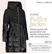 Vince Camuto Hooded Women's Puffer Jacket Womens Winter Coat with Removable Belt