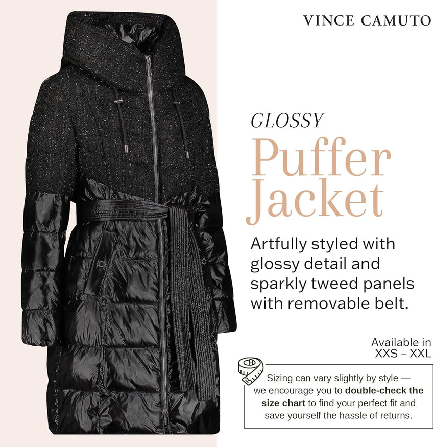 Vince Camuto Hooded Women's Puffer Jacket Womens Winter Coat with Removable Belt